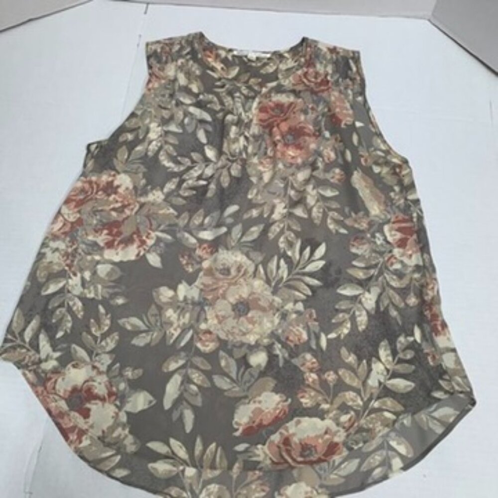 Violet and Clare Womens Large Muted Gray Floral Print Sleeveless Top